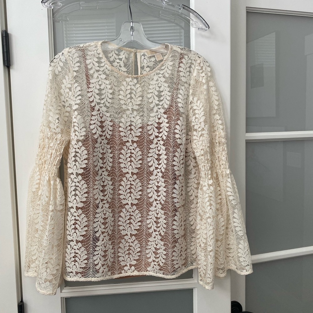 Michael Kors Cream Lace Long Sleeve Blouse